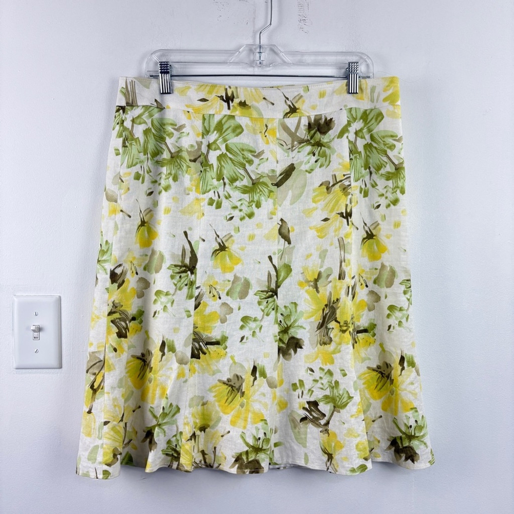 Laura Linen Yellow and Green Mini A-Line Skirt for Casual Wear
